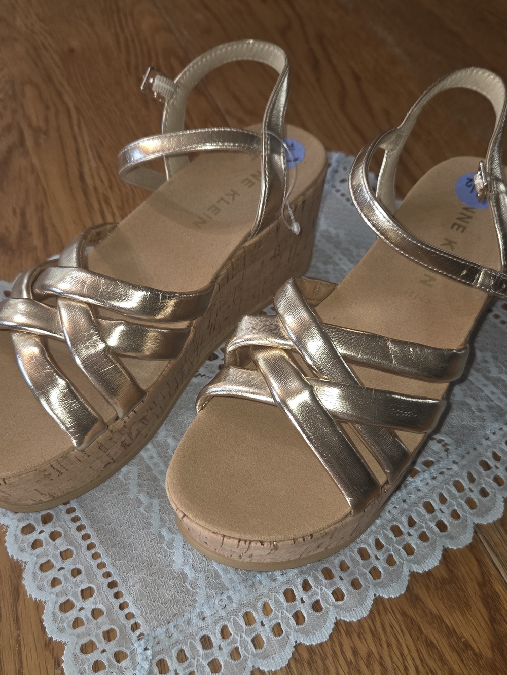 New W/out Tags, Anne Klein  Gold Cork Wedge Sandals Size 7.5. JJCP
